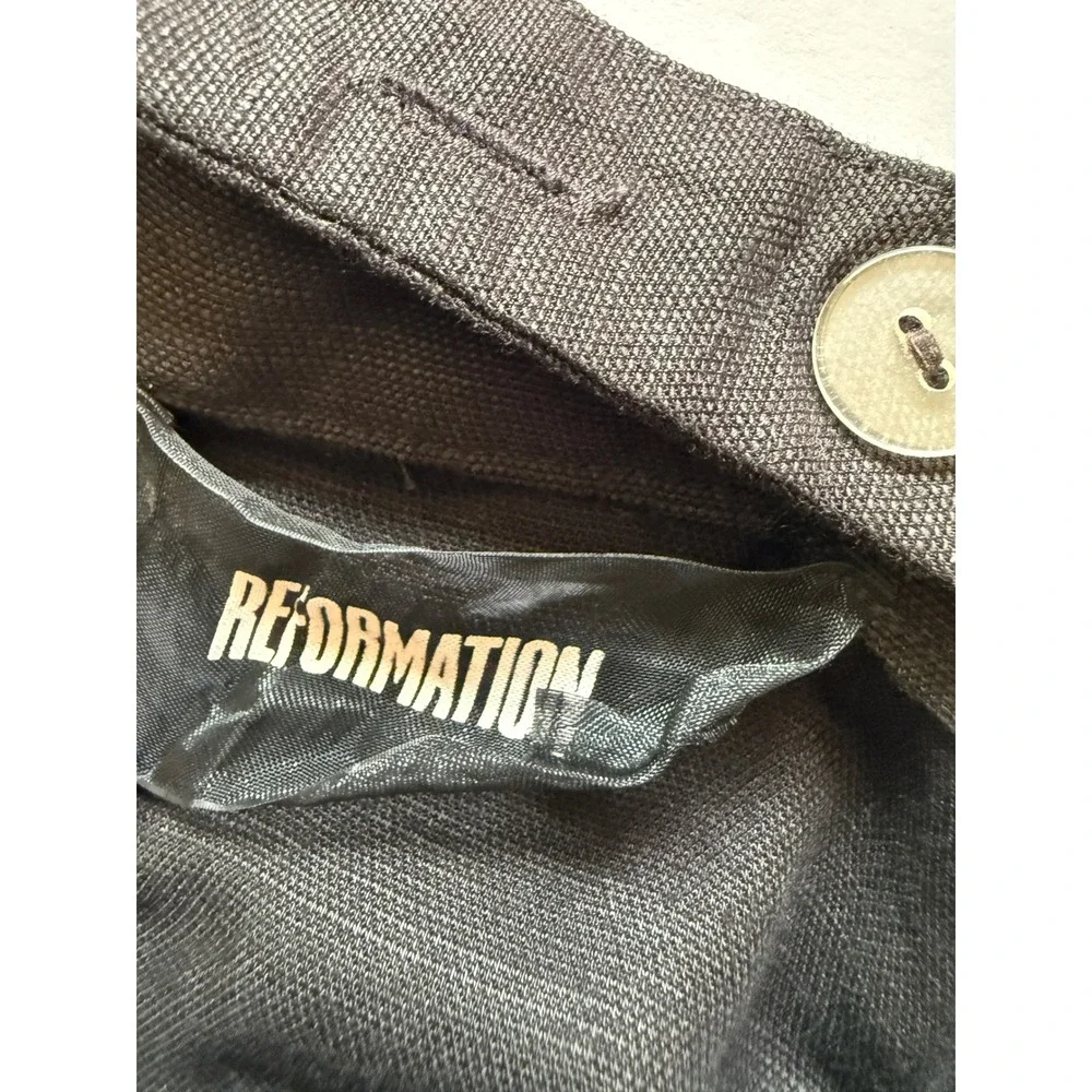 Reformation Black Linen Blend Wide Leg Jumpsuit Square Neck Sleeveless Size XS